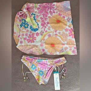 Beach Bunny - Keoni Full Bottom / Jane Pareo Skirt Wrap - PINK FLORAL